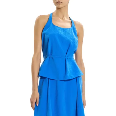 Theory Theory Belted Silk Blend Top in Jewel Blue — Women Winter blue Blouses