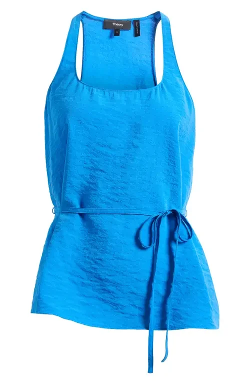 Theory Theory Belted Silk Blend Top in Jewel Blue — Women Winter blue Blouses