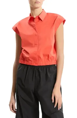 Theory Theory Crop Cap Sleeve Shirt in Poppy — Women Spring red Tops