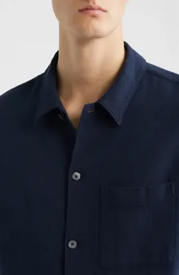 FRAME FRAME Open Weave Short Sleeve Button-Up Shirt in Navy — Men Winter navy Tops