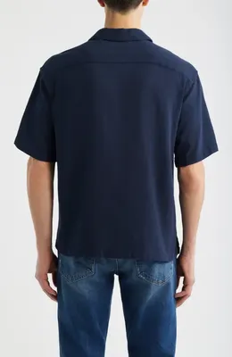 FRAME FRAME Open Weave Short Sleeve Button-Up Shirt in Navy — Men Winter navy Tops