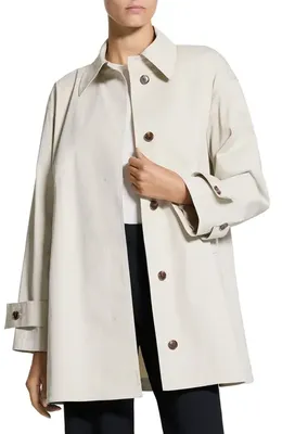Theory Theory Sleek A-Line Trench Jacket in Sand — Women Spring white Outerwear