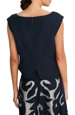 NIC+ZOE NIC+ZOE Antibes Mesh Cutout Cambric Cotton Top in Dark Indigo — Women Winter navy Tops