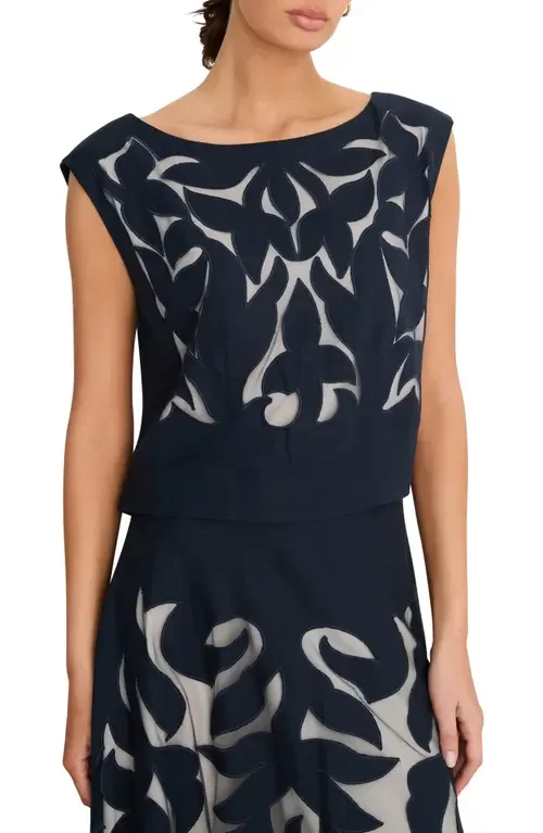 NIC+ZOE NIC+ZOE Antibes Mesh Cutout Top in Dark Indigo — Women Winter navy Tops