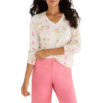 NIC+ZOE NIC+ZOE Mod Mix V-Neck Sweater in Cream Multi — Women Spring ivory Tops