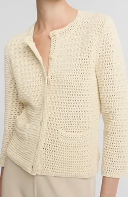 Vince Vince Cotton Open Stitch Cardigan in Natural — Women Spring ivory Sweaters & Knits