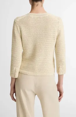 Vince Vince Cotton Open Stitch Cardigan in Natural — Women Spring ivory Sweaters & Knits