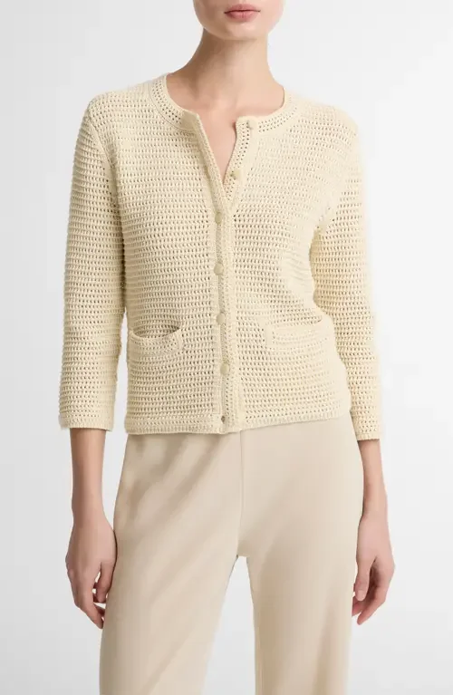 Vince Vince Cotton Open Stitch Cardigan in Natural — Women Spring ivory Sweaters & Knits