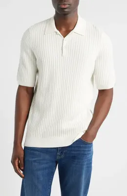 rag & bone rag & bone Harvey Rib Polo Sweater in Chalk — Men Winter white Polos