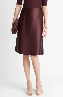 Vince Vince Pebbled Satin Skirt in Oxblood — Women Autumn burgundy Skirts