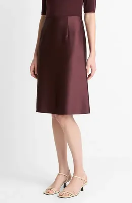 Vince Vince Pebbled Satin Skirt in Oxblood — Women Autumn burgundy Skirts