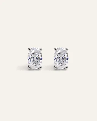 Quince Quince | Women's 14K Gold Lab Grown Diamond Oval Solitaire Studs in White Gold — Women Summer beige Accessories