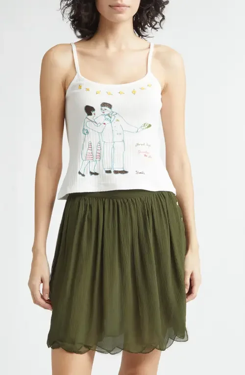 Bode Bode Companion Embroidered Cotton Rib Camisole in Cream — Women Spring ivory Tops