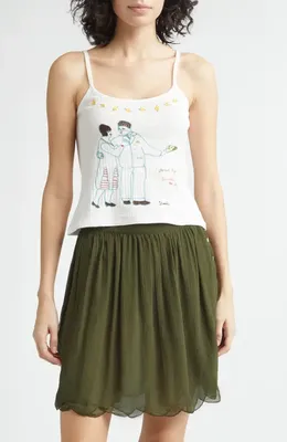 Bode Bode Companion Embroidered Cotton Rib Camisole in Cream — Women Spring ivory Tops