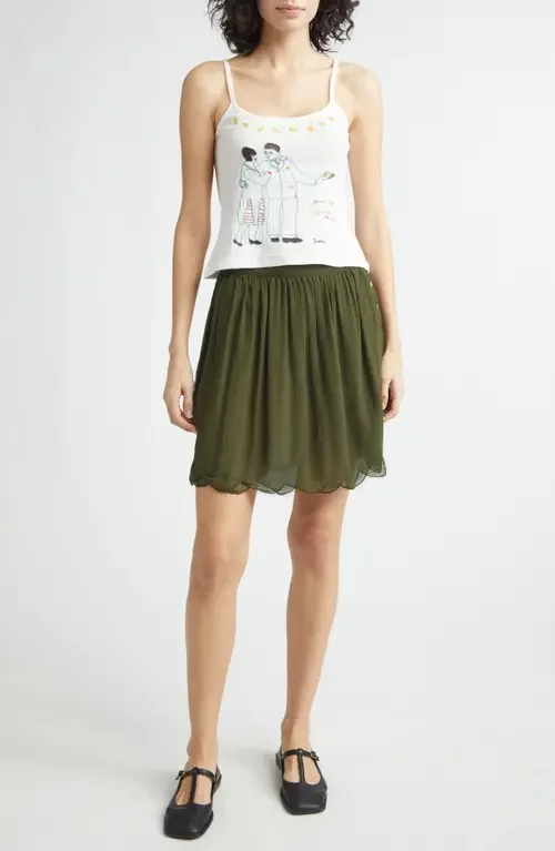 Bode Bode Companion Embroidered Cotton Rib Camisole in Cream — Women Spring ivory Tops