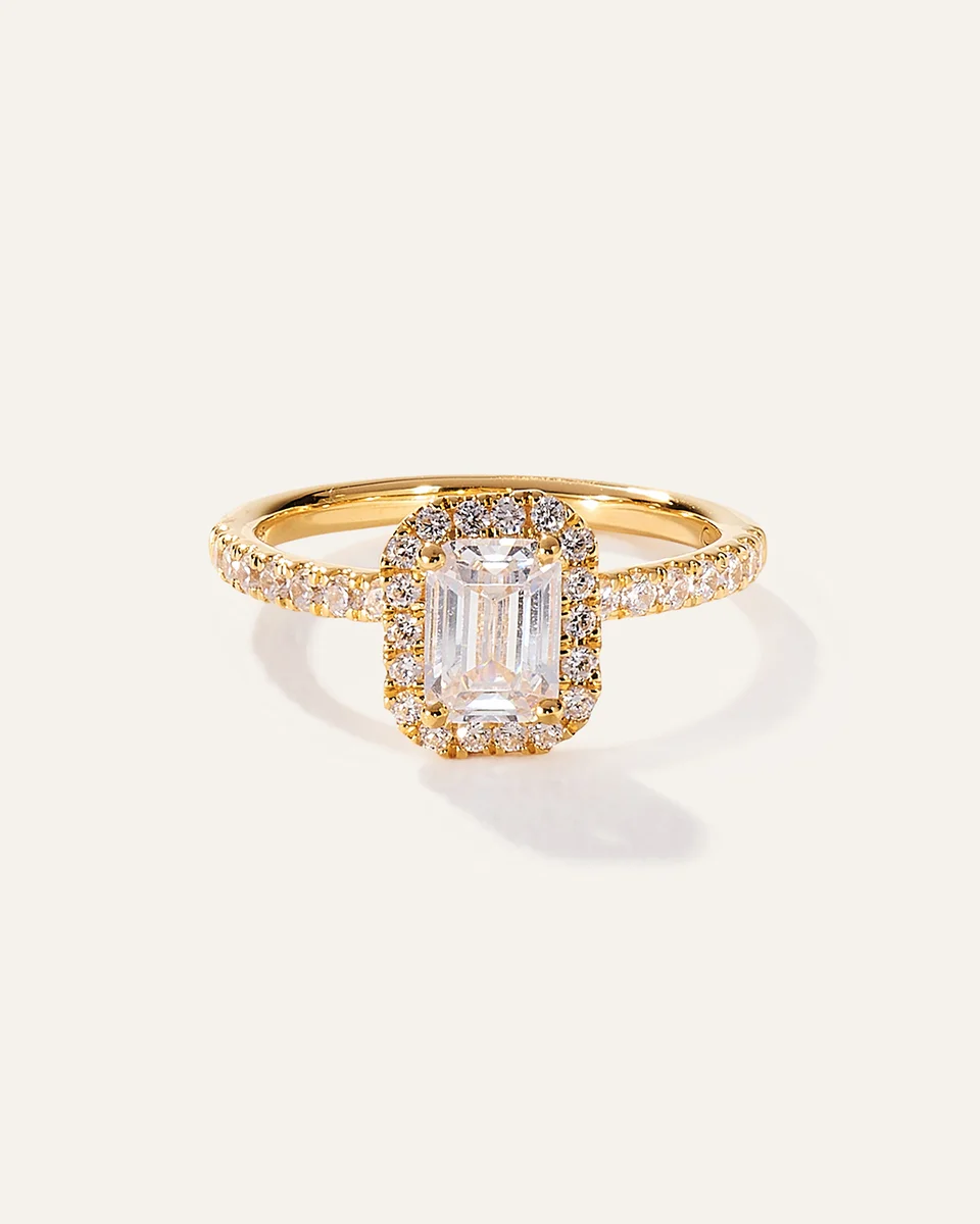 Quince Quince Women's Lab Grown Diamond Emerald Halo Pave Engagement Ring 1.50ct in Yellow Gold — Women Spring camel Accessories