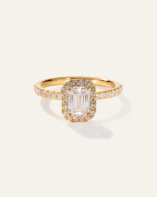 Quince Quince Women's Lab Grown Diamond Emerald Halo Pave Engagement Ring 1.50ct in Yellow Gold — Women Spring camel Accessories