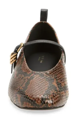 rag & bone rag & bone Spire Mary Jane Flat in Brown Snake Embossed — Women Autumn brown Shoes