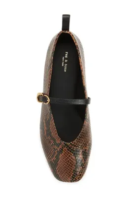 rag & bone rag & bone Spire Mary Jane Flat in Brown Snake Embossed — Women Autumn brown Shoes