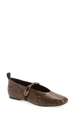 rag & bone rag & bone Spire Mary Jane Flat in Brown Snake Embossed — Women Autumn brown Shoes