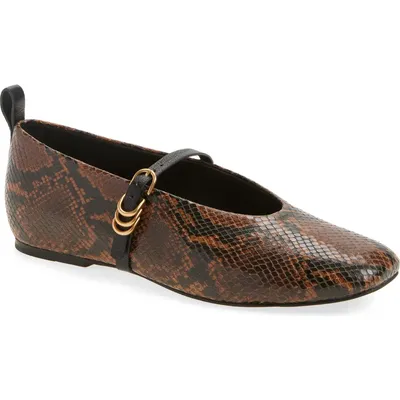 rag & bone rag & bone Spire Mary Jane Flat in Brown Snake Embossed — Women Autumn brown Shoes