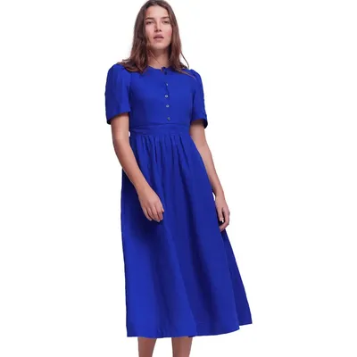 Boden Boden Ivy Short Sleeve Linen Midi Dress in Bright Blue — Women Spring blue Dresses