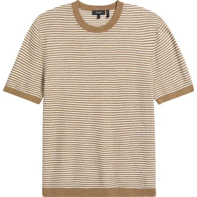 Theory Theory Kolben Stripe Linen & Cotton Blend T-Shirt in Fresh Khaki/Winter Ivory — Men Autumn camel Tops