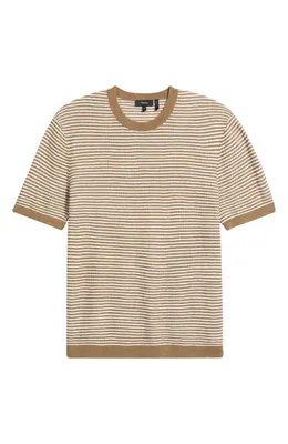 Theory Theory Kolben Stripe Linen & Cotton Blend T-Shirt in Fresh Khaki/Winter Ivory — Men Autumn camel T-Shirts & Tees